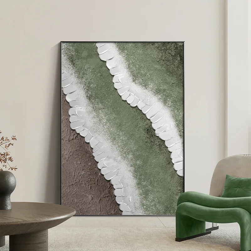 

Геометрический комбинированный пейзаж, зеленое пляжное Современное абстрактное изображение, постер для гостиной, настенная живопись, домашний декор