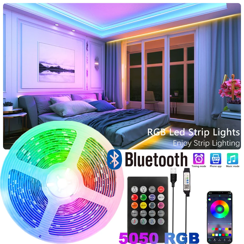 

RGB Bluetooth-лента для спальни, USB-лампа для экрана телевизора, подсветка, управление через приложение, изменение цвета, синхронизация музыки, лента