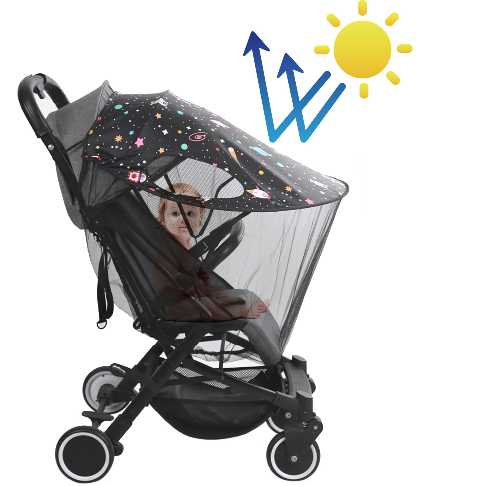 

Baby Stroller Cover For Sun Protection Adjustable Anti-UV Shade Canopy Parasols With Net UPF50 Universal Baby Stroller Cover