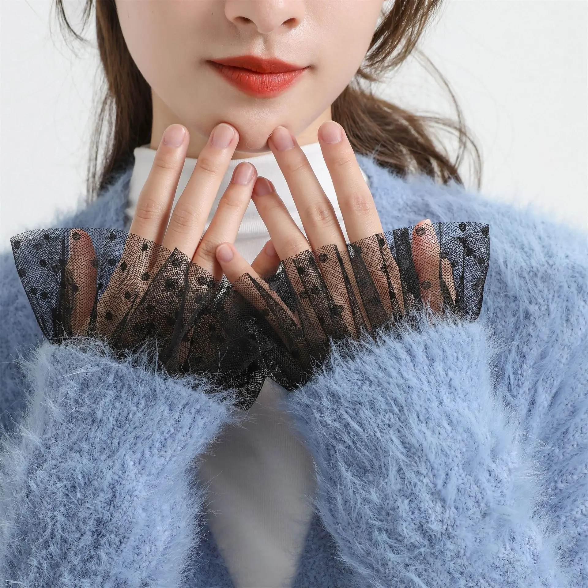 

Винтажная рубашка со съемными расклешенными рукавами и манжетами для женщин, кружевной сетчатый женский свитер в горошек, декоративные накладные рукава для девушек