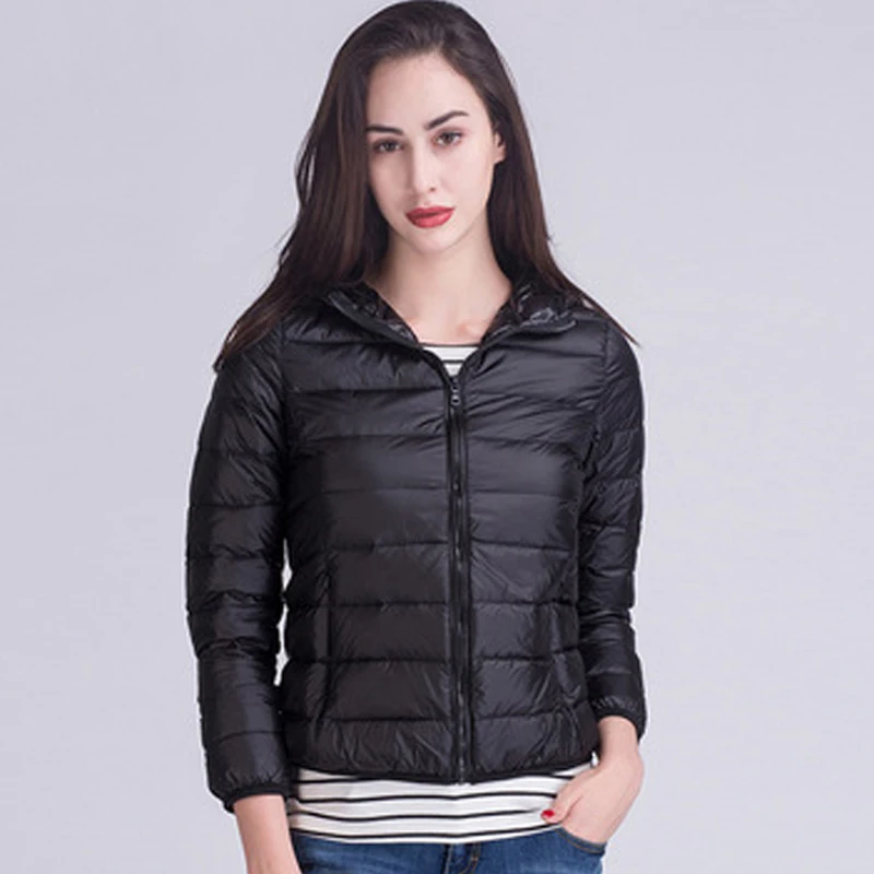 

CZJMS Black Down Coats Women Hooded Jacket Long Sleeves Pockets Zipper Slim Warm Female Clothes Fashion Autumn Winter New