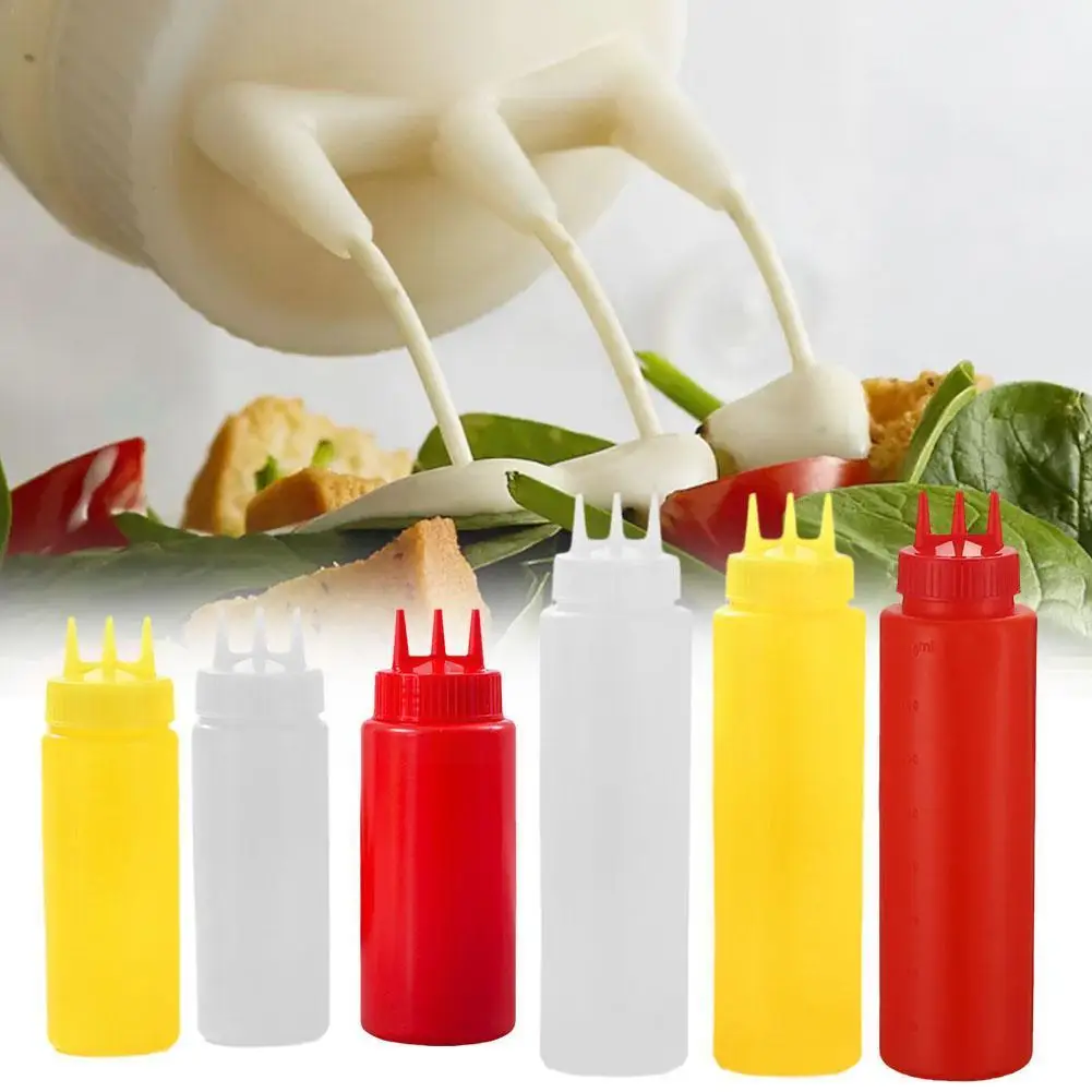 

3 Holes Twist Cap Squeeze Bottle Food Grade Plastic Bottle Bottle 12oz Kitchen Ketchup Sauce Mustard Squeeze Mayo Olive Too F9A9