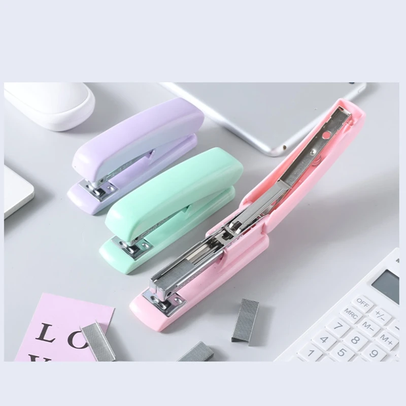 Mini Simplicity Students Stapler Macaron Color Pure 24/6 for 15 Sheet for Office Medium Size Stationery Staplers