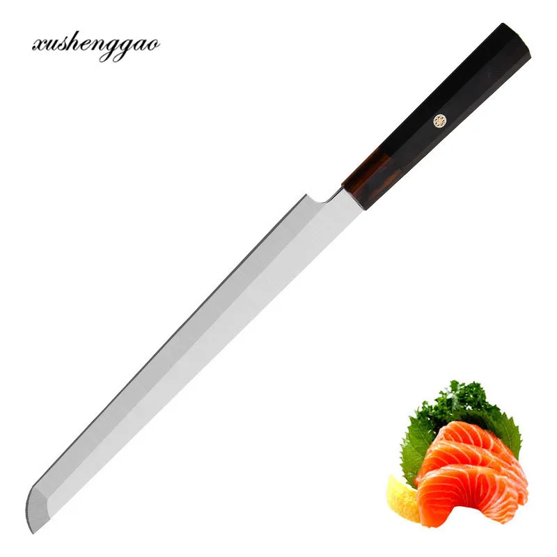 Yanagiba Sakimaru Sashimi Knife 9Cr18MoV Steel Slicing Ham Salmon Cleaver 11 Inch Kitchen Fish Knife Heptagon Sandalwood Handle