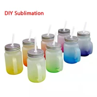 15oz sublimation glass mason jar gradient frosted wine tumblers beer cups with handle heat transfer coffee mugs for travel