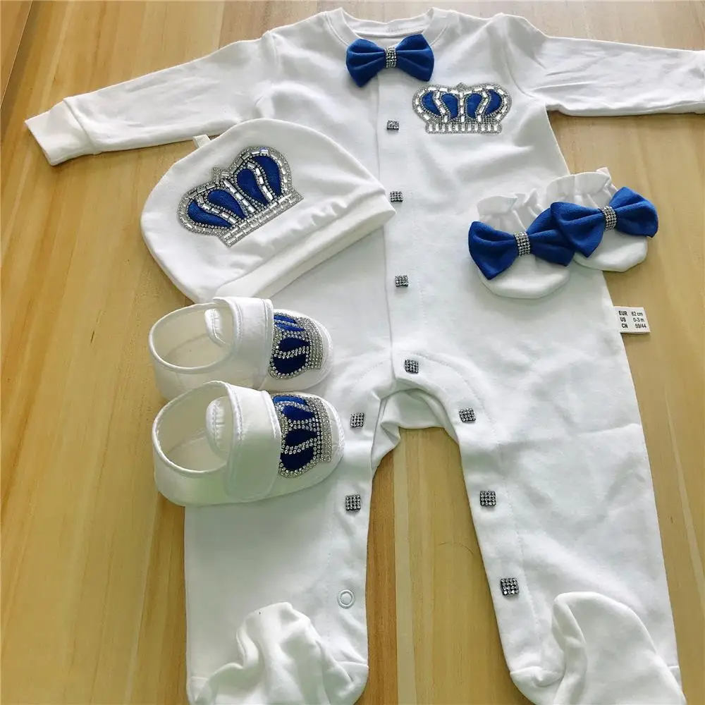 4pcs Crown Jewelry Welcome Home Romper Baby Clothing Name Personalized Girl Boy Toddler's Cotton Outfits Newborn Gift - купить по