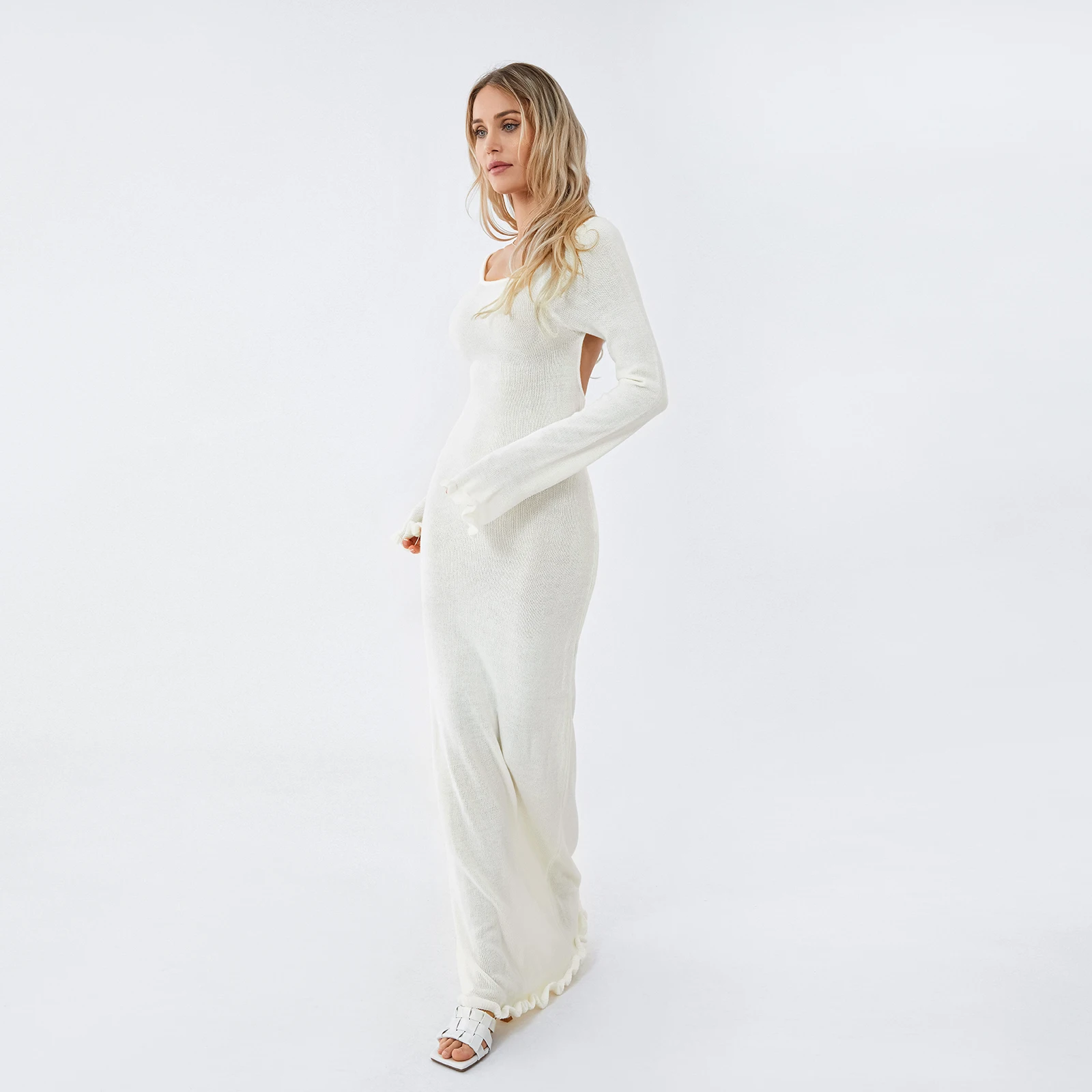 Douhoow женское трикотажное облегающее длинное платье с открытой спиной однотонное