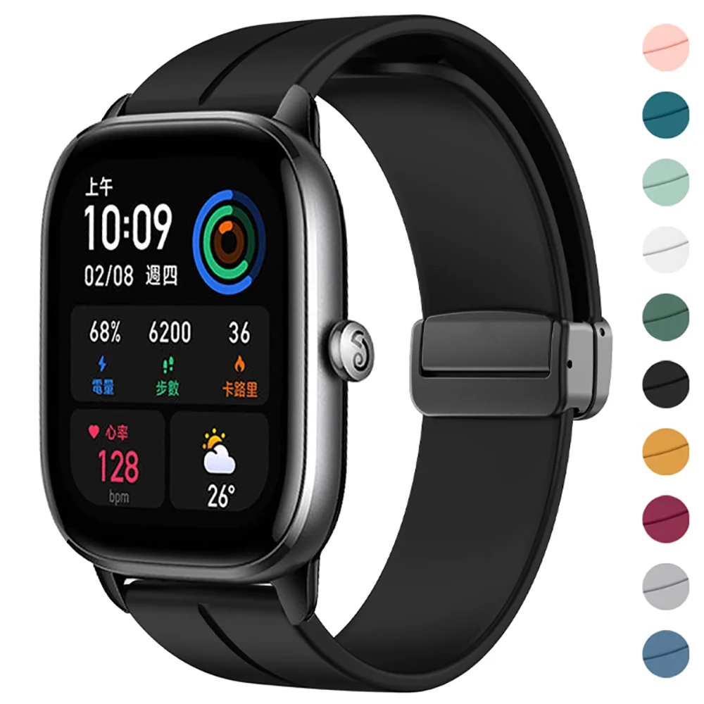 

20mm/22mm band For Amazfit GTS 3/2/2e/GTS2 Mini/GTR 42mm/47mm/GTR 3/3 Pro/2/2e Magnetic Buckle silicone correa Amazfit bip strap