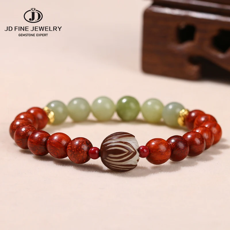 Натуральные Деревянные Бусины Jd Браслеты Красный Палиссандр Зеленый Нефрит