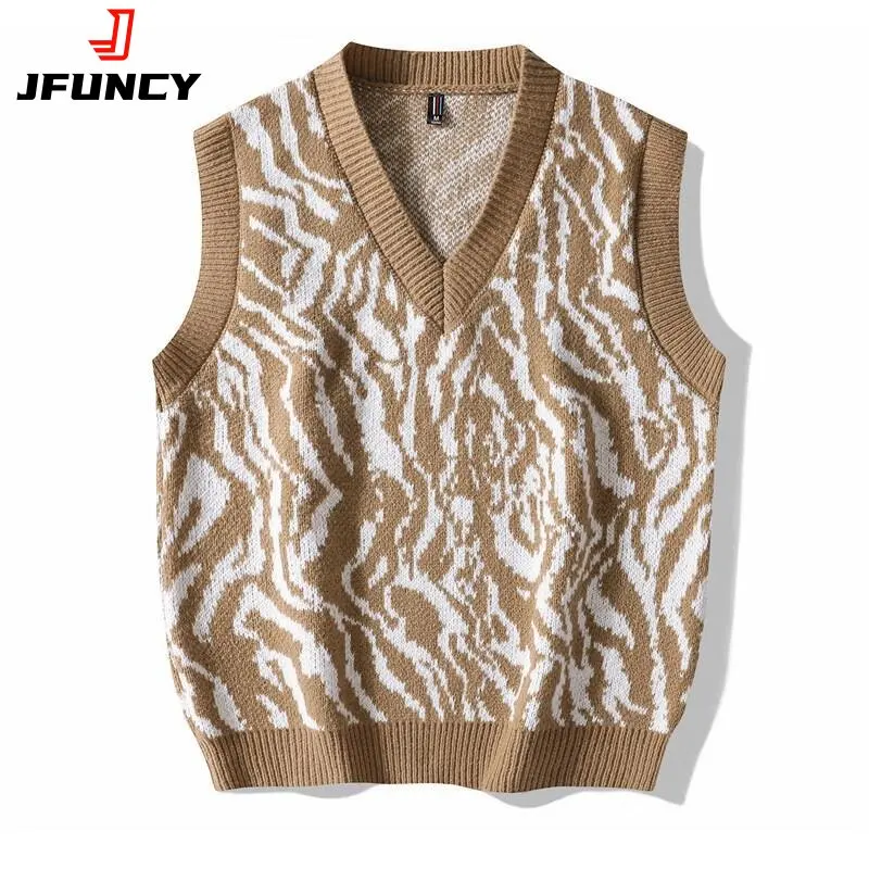 JFUNCY Men Knit Sleeveless Vest Fashion Men's Oversize Knitted Pullover V Neck Sweater Vest Male 2022 Autumn Winter Vests