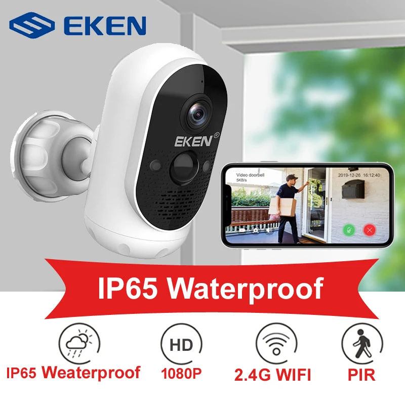 EKEN-cámara de seguridad con Panel Solar para exteriores, sistema de vigilancia IP inalámbrico con detección de movimiento, Audio bidireccional, Wifi, 1080P