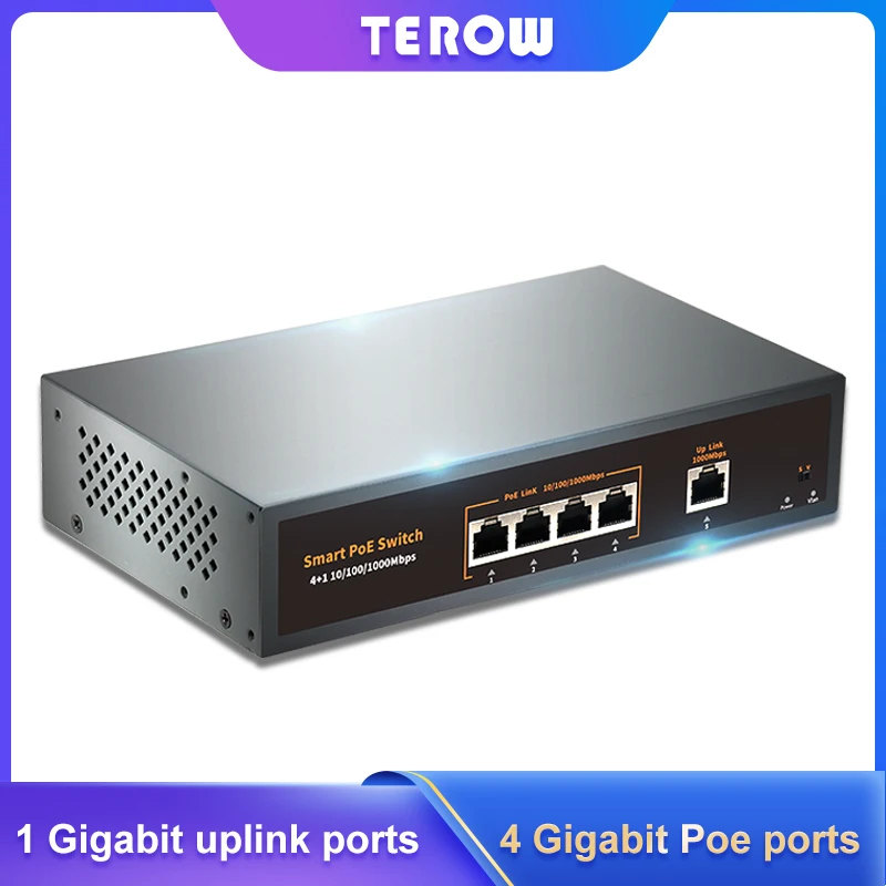 5Port Poe Switch Gigabit Ethernet 52V Vlan 100/1000Mbps Ieee 802.3 Af/at Rj45 Casting Network for Cctv Ip Camera Wireless Ap