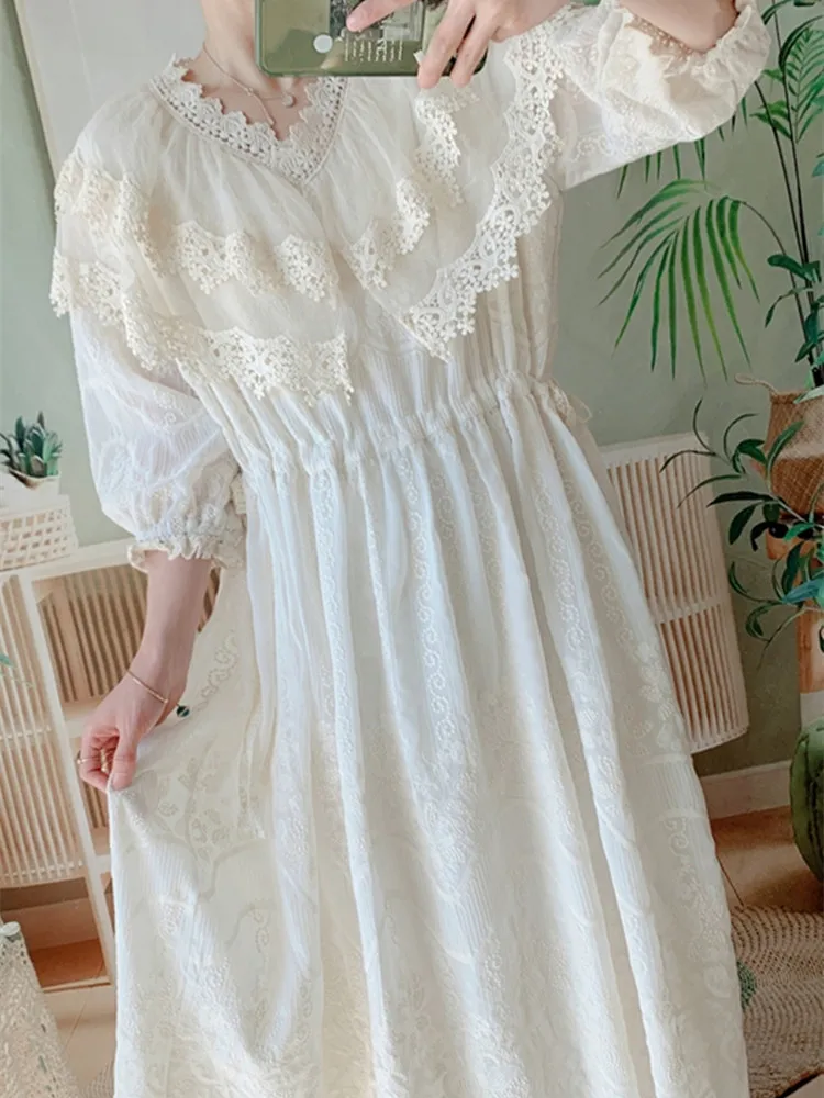 

AIGYPTOS Dresses For Women 2022 Summer Spring Elegant Sexy V-Neck Lace Maxi Dress vestido feminine robe femme chic et élégante