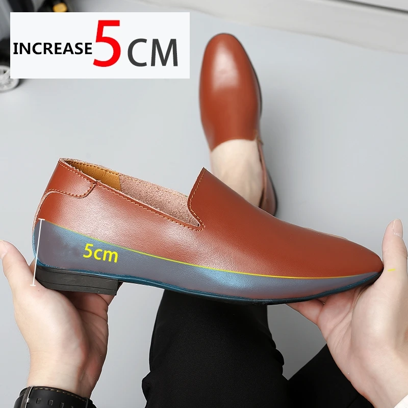 

Coslony Men Elevator Shoes Height Increase Shoes Loafers Men's Casual Shoes Male Buiness Cow Leather Shoes Insoles 5CM Formal
