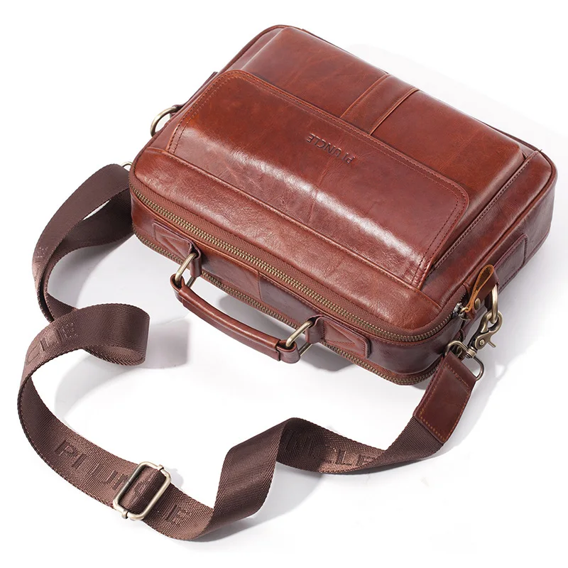 High Quality Luxury Leather Crossbody Bag Men's Head Layer Cowhide Briefcase Casual One Shoulder Backpack Large Capacity