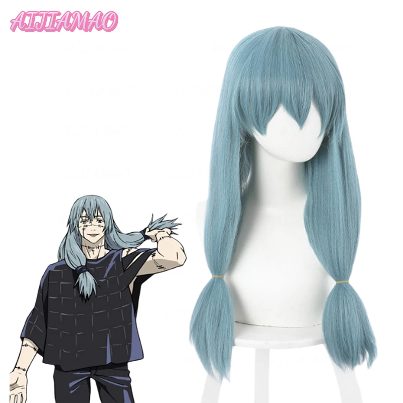 

Jujutsu Kaisen Mahito Cosplay Wig Blue Heat Resistant Synthetic Hair Double Braid Costume Wigs + Wig Cap