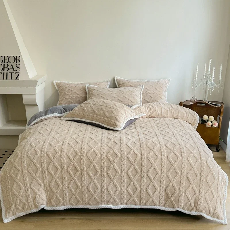 2024 новый бархатный однотонный комплект из четырех предметов Tafu матрас теплый и