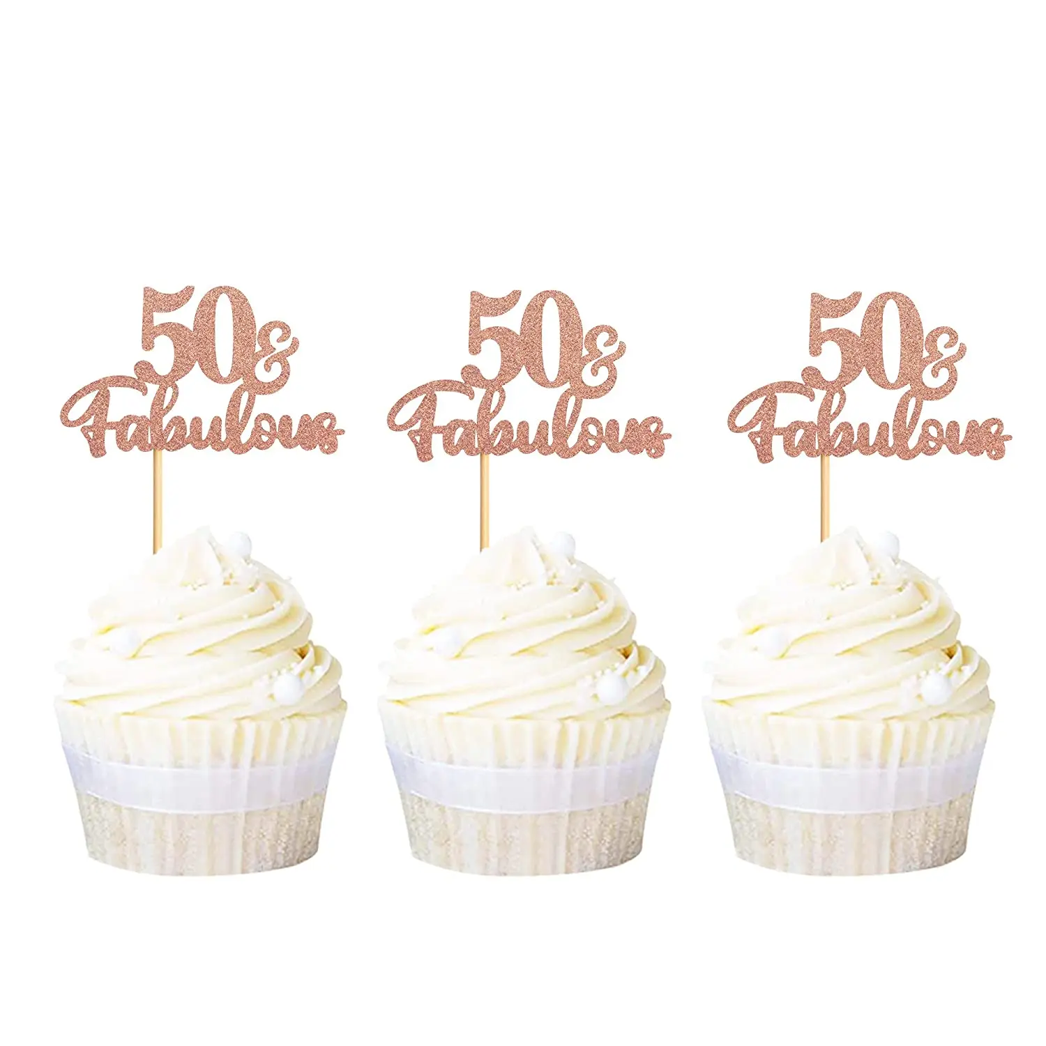

24 Pack 50 Fabulous Cupcake Toppers Glitter 50th birthday cupcake picks Decorations for 50th Wedding Anniversary Birthday Party
