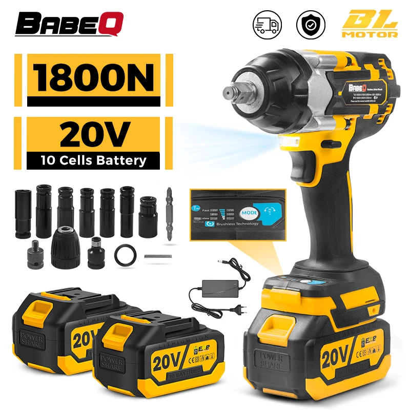 1800N.M Torque Brushless Electric Impact Wrench 1/2 Inch Cor