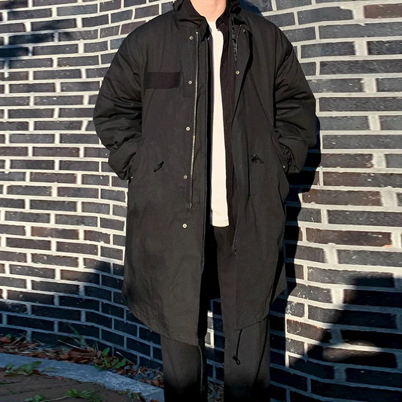 Winter Men's Zipper Thickened Cotton Coat Black Green Medium Length Windbreaker Korean Ins Loose Removeable Linner Parkas