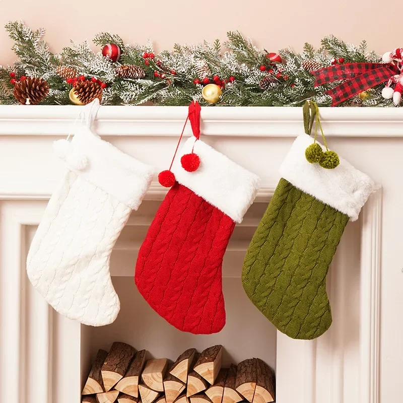 Рождественские носки елочные украшения вязаные шерстяные подарочные пакеты