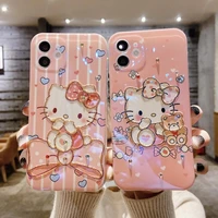 blue light hello kitty apple 12 phone case for iphone11 rhinestone xs max hello kitty drop resistant 13 protective case xr