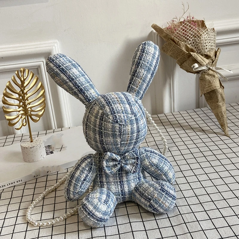 

Lovely Rabbit Messenger Bag Coin Purses Handbag Pearl Chain Crossbody Bag Shoulder Bag Decoration Bag for School Camping