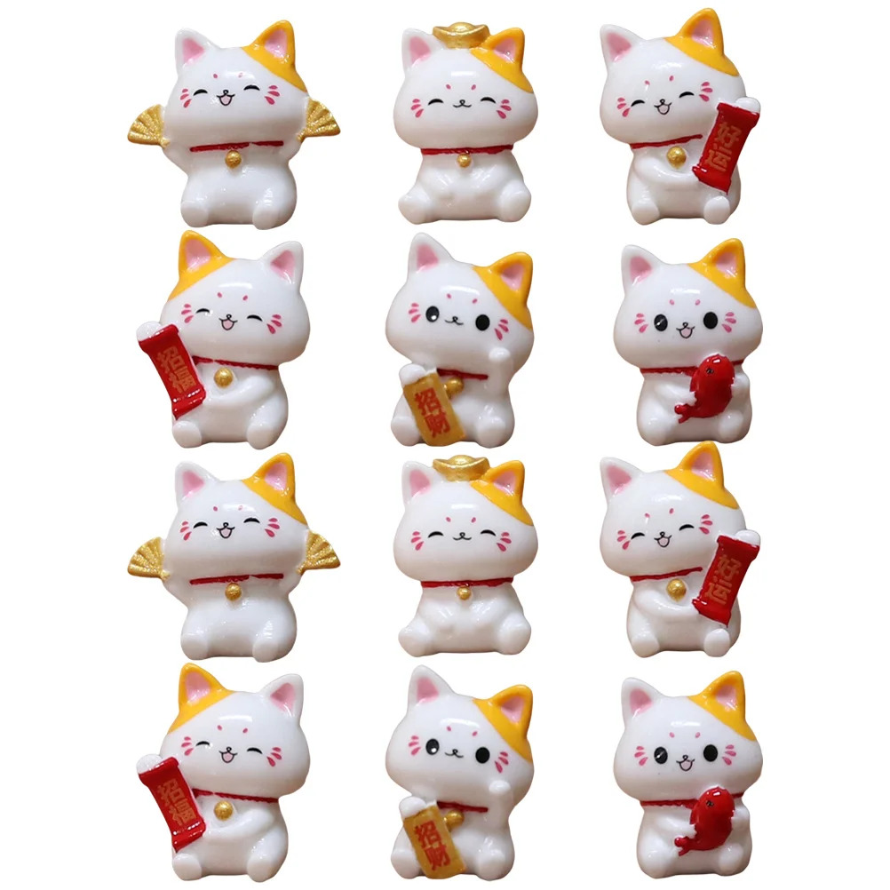 

12 Pcs Miniature Lucky Cat Kitten Decorations Home Little Critters Toys Statue Fortune Model Small Animal Figurines Outdoor