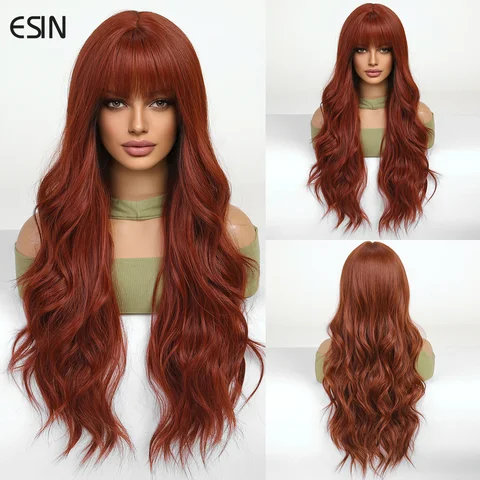 ESIN длинные красновато-коричневые волнистые волосы парики вьющиеся синтетические волосы парики для женщин Сменные парики для ежедневного использования