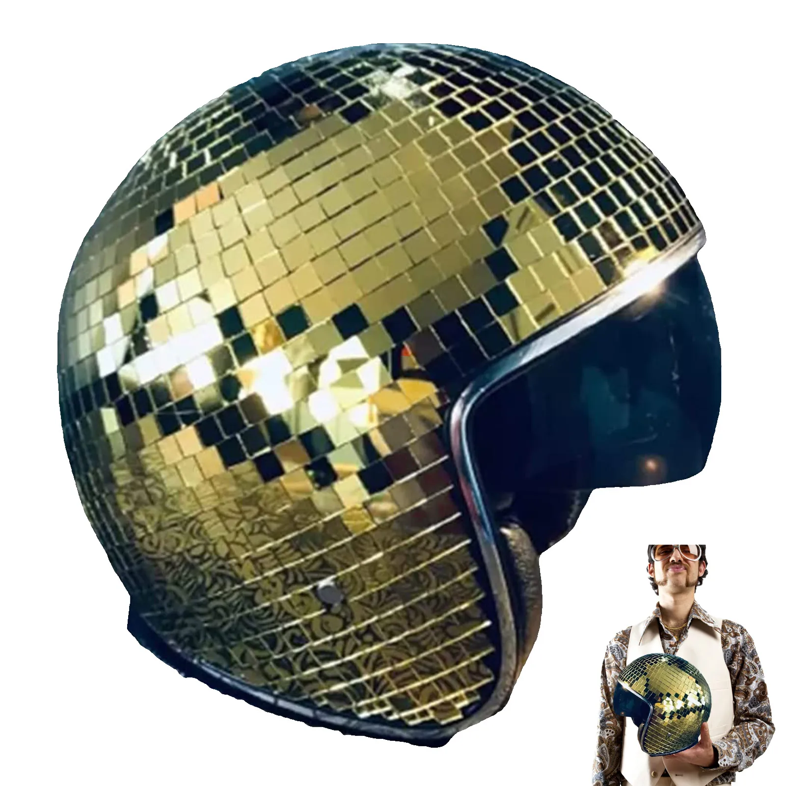 

Glitter Mirror Glass Disco Ball Hat Disco Decor Helmets With Retractable Visor Full Mirror Glitter Ball Helmets For Party Dance