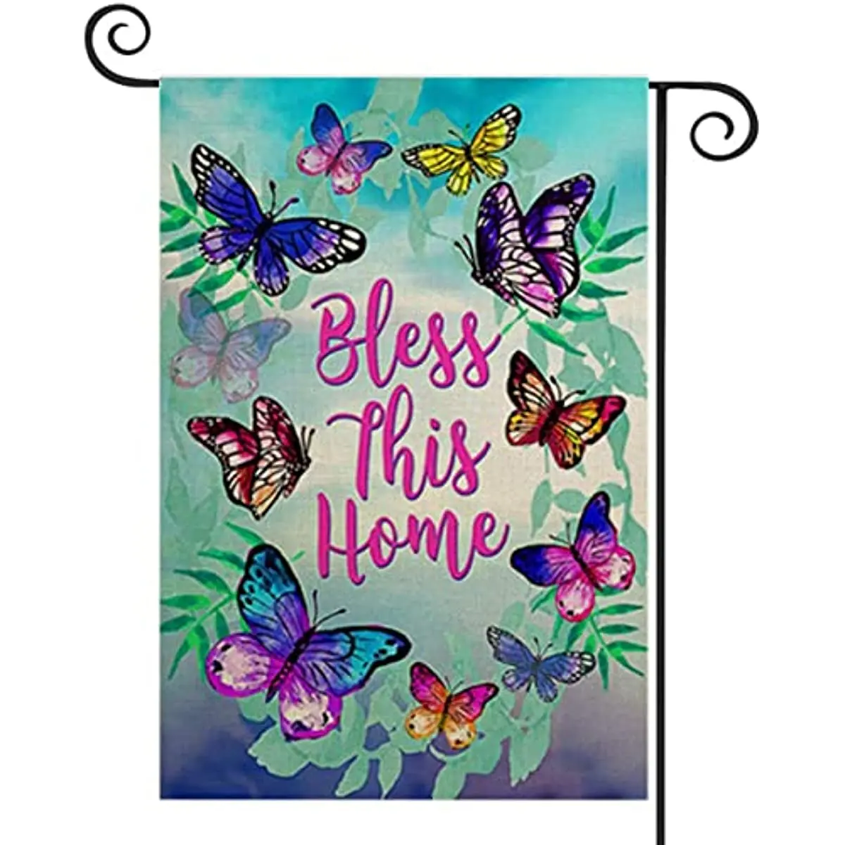 

New Spring Butterfly Garden Flag, Bless This Home Faith Christian Yard Decor,Religious Double Sided Burlap Flag Farmhouse