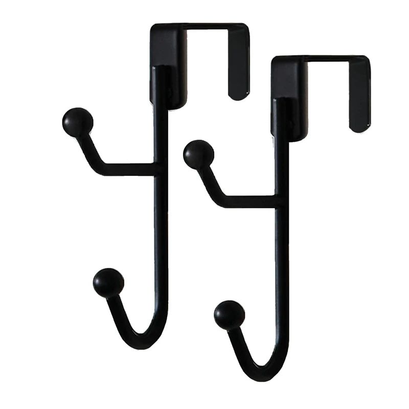 

2 Pack Over The Door Hooks Hanger, Sturdy Metal Double Hook Hanger For Hanging Coats, Hats, Robes, Towels