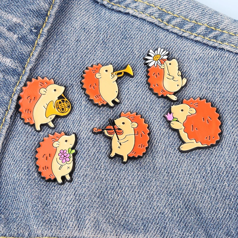 

Hedgehog Musician Audience Enamel Pins Custom Music Brooch Lapel Badge Bag Cartoon Animal Jewelry Gift for Kids Friends