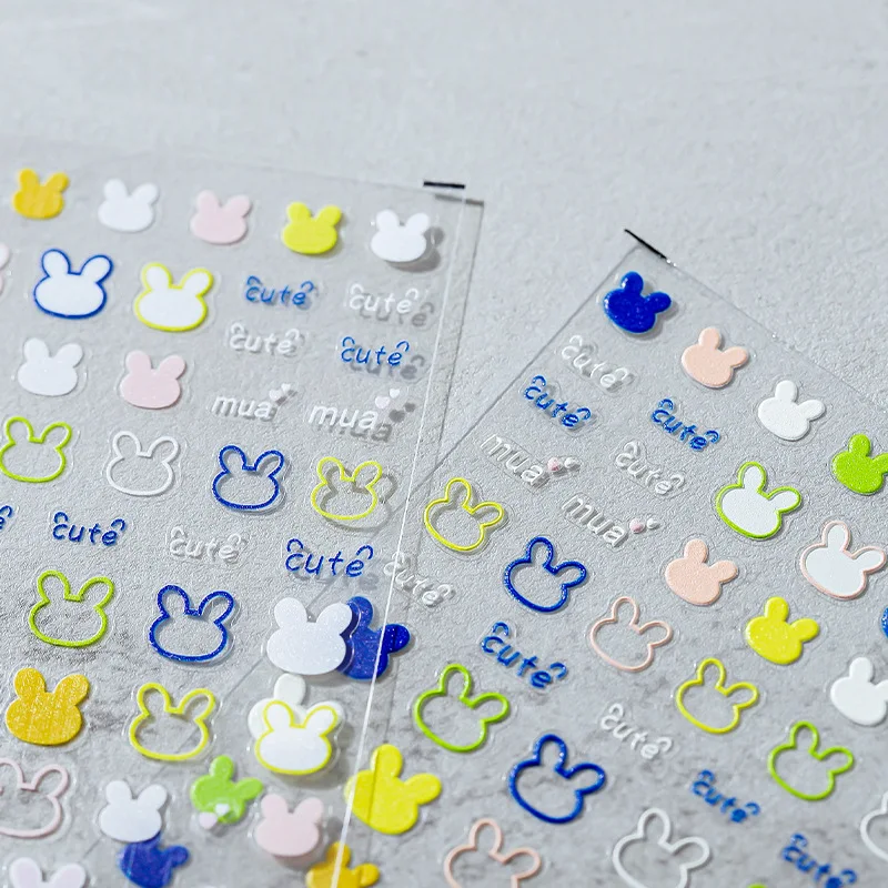 

Cute Colorful Rabbit Nail Stickers High Quality Simple Strokes Design Self-adhesive Nail Stickers Nail Art Decorations 2022 New