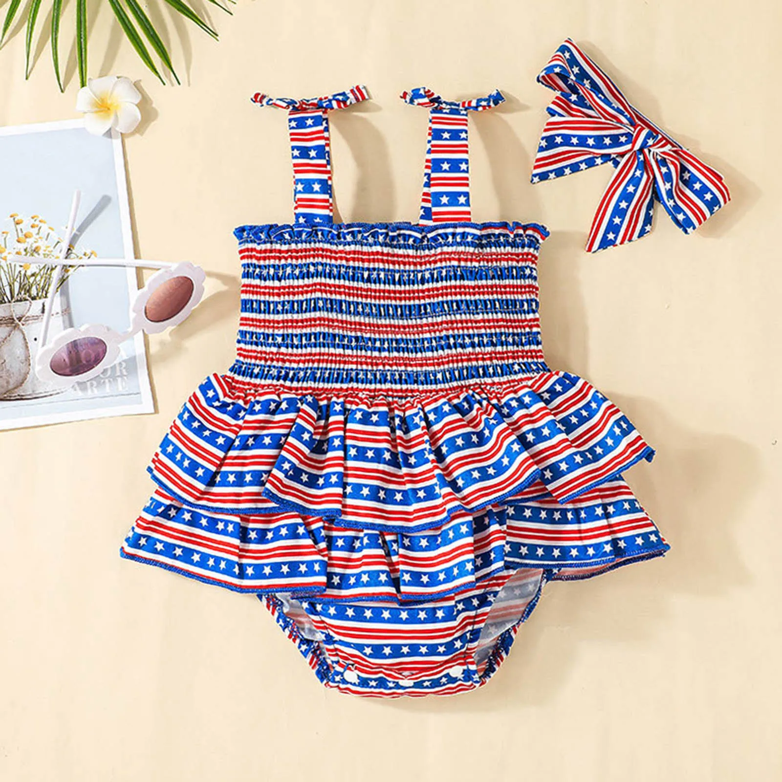 

Baby Spring Clothes Girl Day Girls Baby Headbands Bodysuitt Printed Stars Outfits Striped Sleeveless Summer Skirt Outfits Women