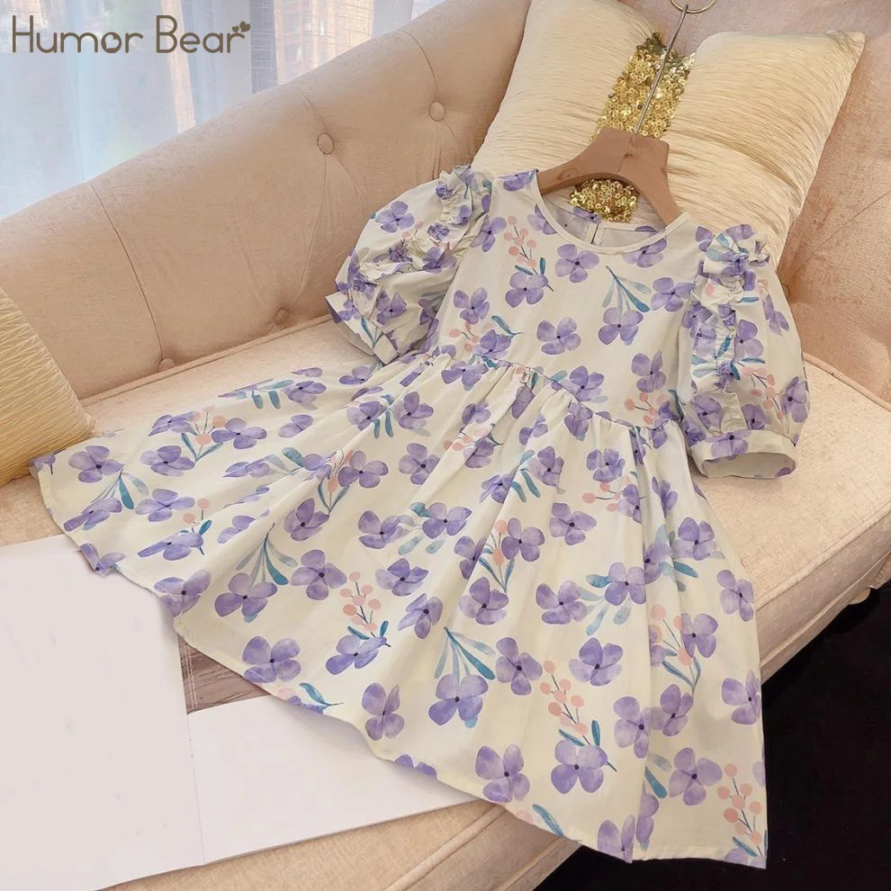 

Винтажное цветочное Повседневное платье Humor Bear 2023, платье принцессы, детская одежда, детское платье, платье с коротким рукавом, одежда для маленьких девочек