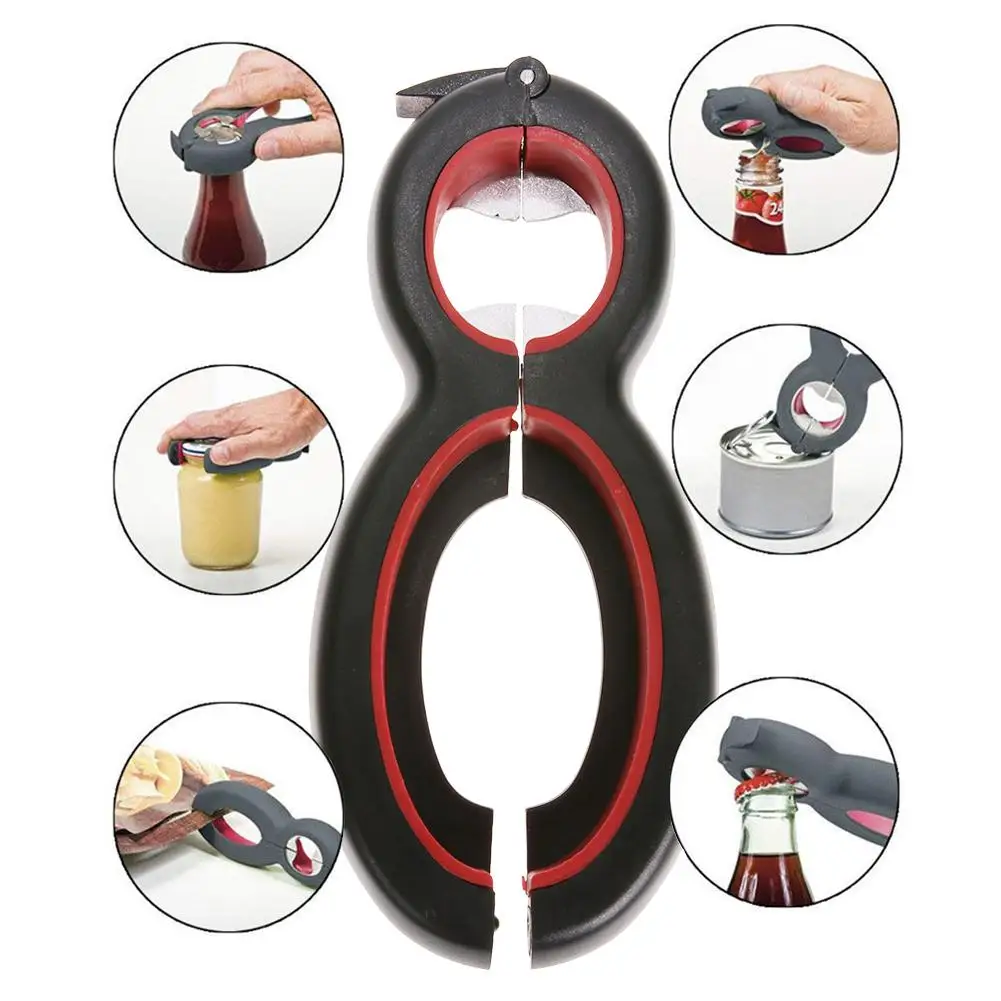 

6 In 1 Multi Function Twist Bottle Opener All In One Jar Gripper Can Wine Beer Lid Twist Off Jar Opener Claw Kitchen Gadget