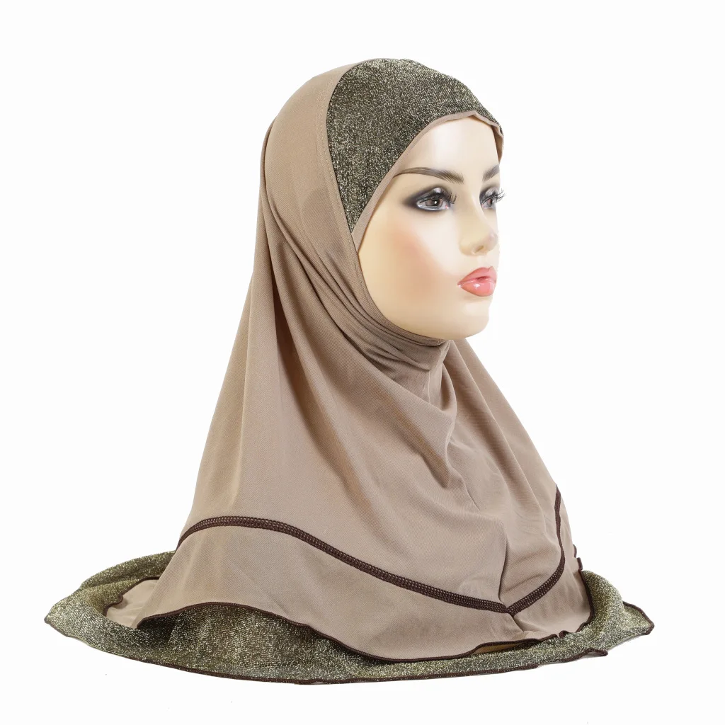H310 One Piece Muslim Hijab Women Instant Scarf Glitter Khimar Headscarf Turban Pull On Ready Made To Wear Shawls Wrap Niqab