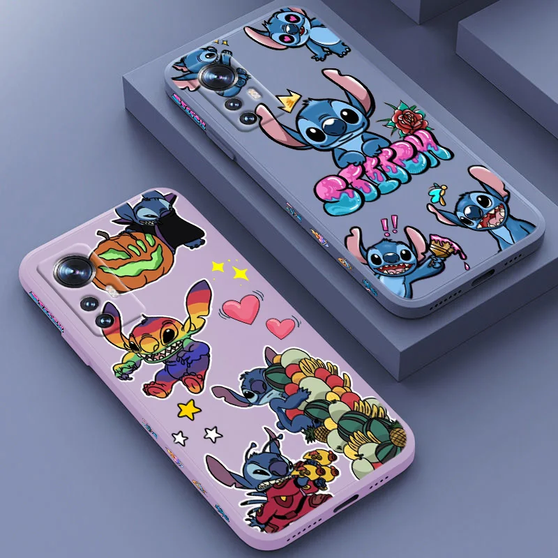 

Disney Little Stitch Cute Phone Case For Xiaomi POCO F3 X3 NFC GT X2 C31 C3 M2 M3 M4 Pro Liquid Left Rope Funda Cover Silicone