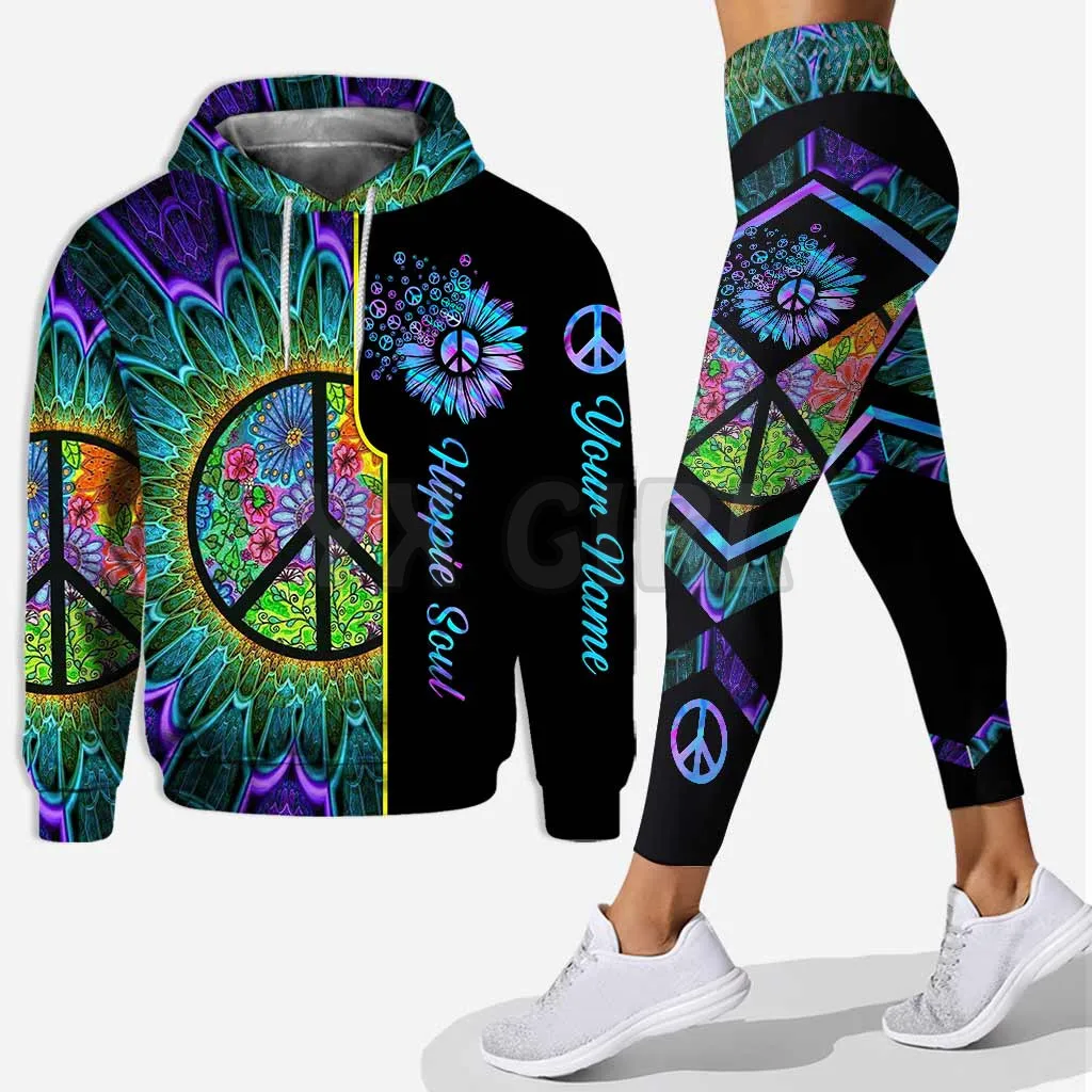 YX Girl Hippie Soul Custom You Name Hoodie and Leggings Combo Outfit Yoga Fitness Legging Women 3D Printed Apparel