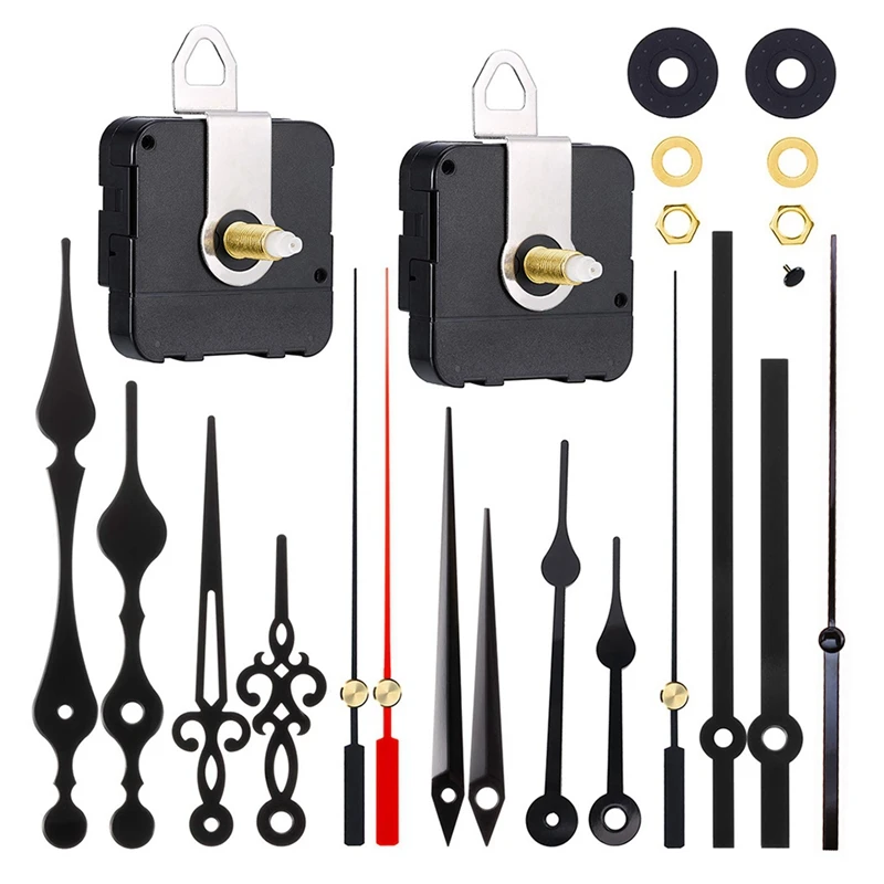 

2 PCS High Long Shaft Clock Movement Mechanism With 5 Different Pairs Of Hands DIY Clock Black Repair Parts Replacement