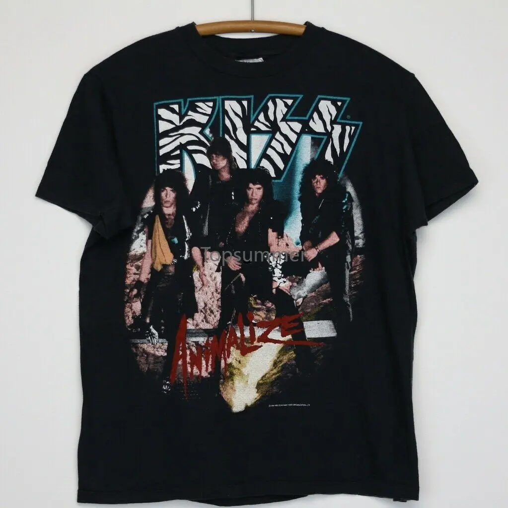

1984 Kiss Band Animalize Tour Cotton Black Men T-Shirt