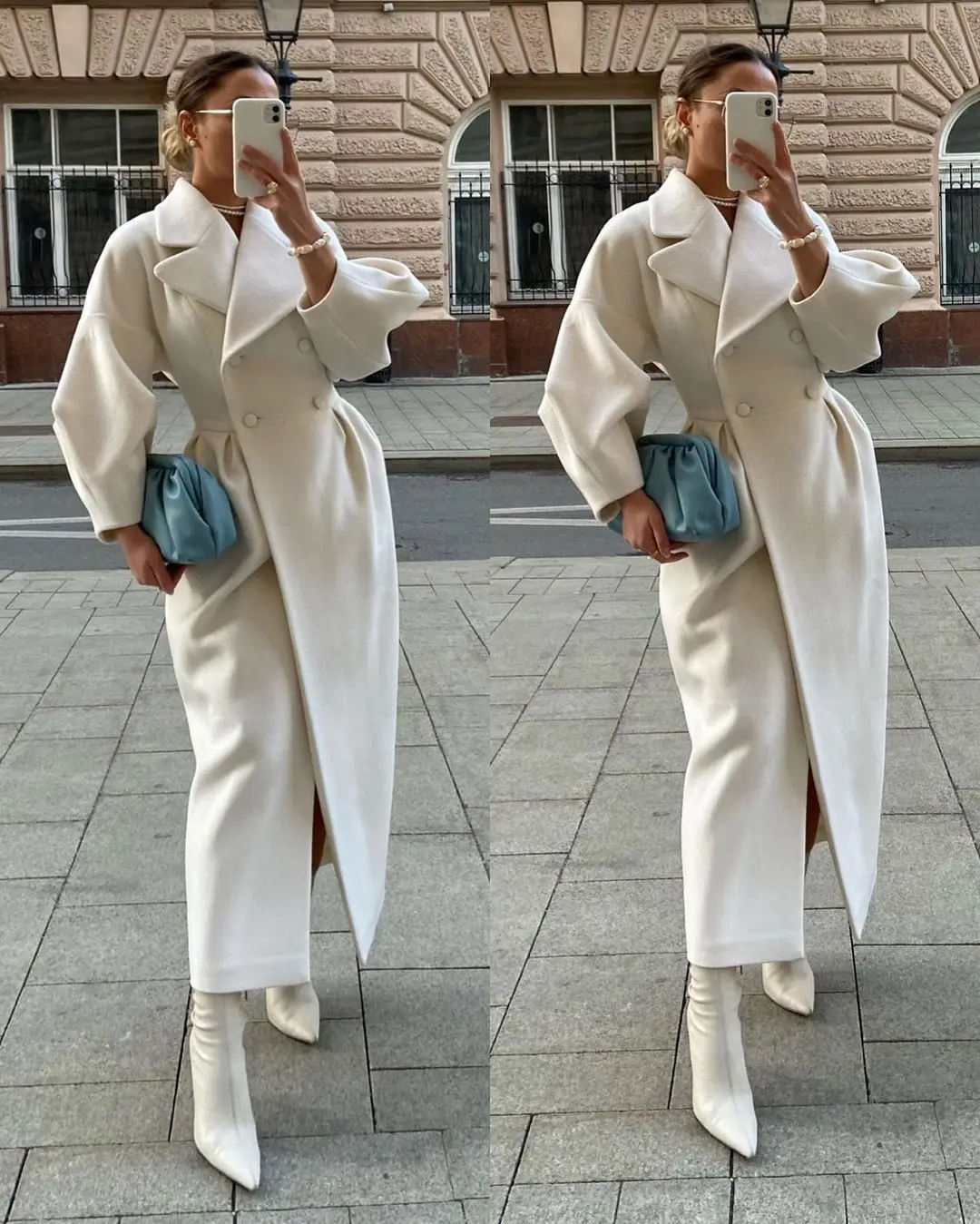 

Autumn Lantern Sleeve Women Woolen Coat Lapel Double-Breasted Office Lady Long Jackets Windbreaker Thick Streetwear Female Coats