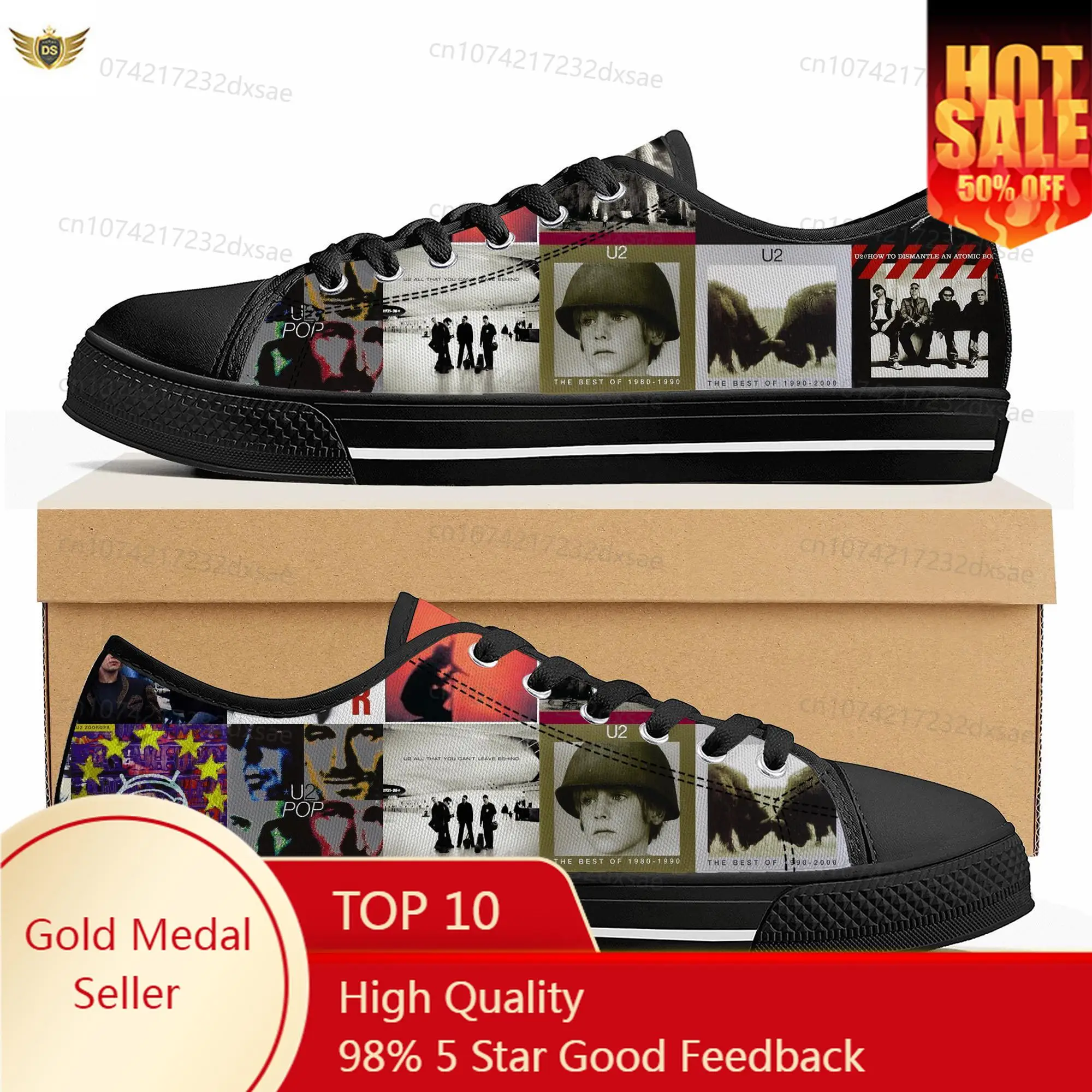 

U2 Rock Band Fashion Punk Low Top High Quality Sneakers Mens Women Teenager Canvas Sneaker Casual Couple Shoes Custom Shoes