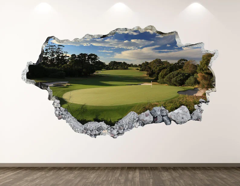 

Наклейка на стену в виде игры в гольф-поля, 3D разбитая стена, художественная наклейка, декор детской комнаты, виниловый постер для дома, индивидуальный подарок KD338