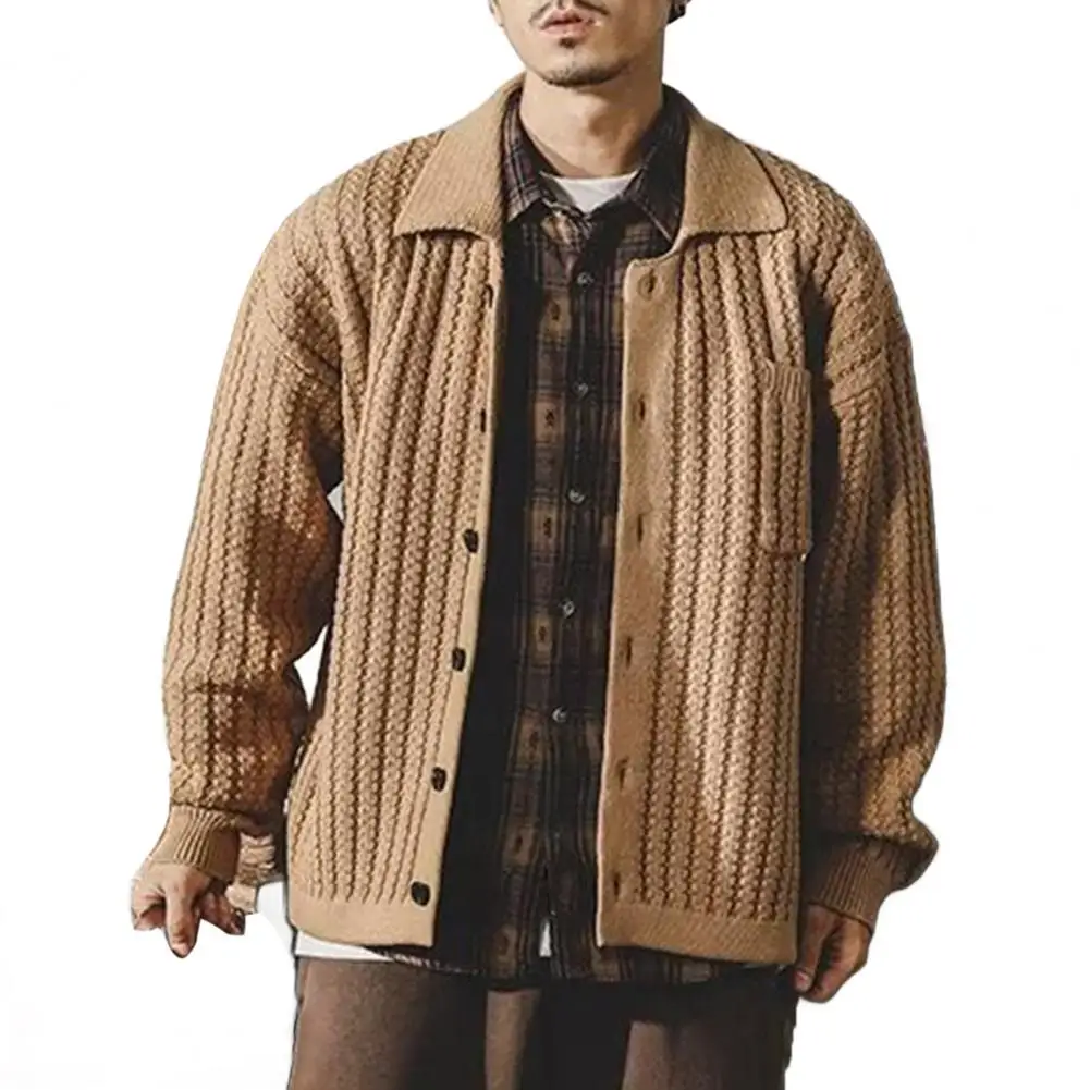 Осенне-зимний мужской свитер с лацканами однобортный толстый трикотаж нагрудным