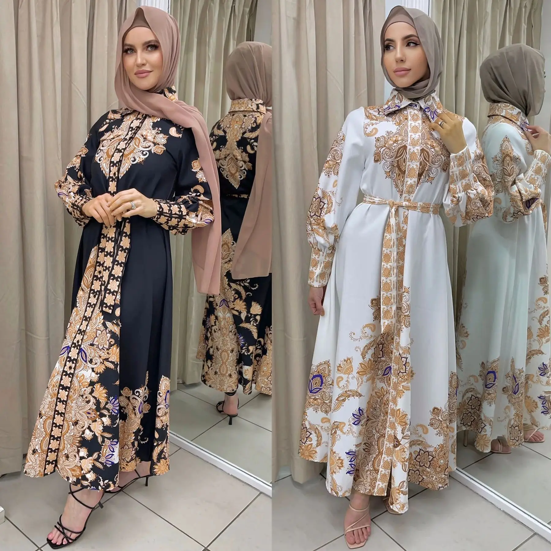 Hijab Abaya 2022 Muslim Women Arabic Print Dress Islamic Clothing Sets Fashion African Dresses Turkey Robe Clothes Plus Size