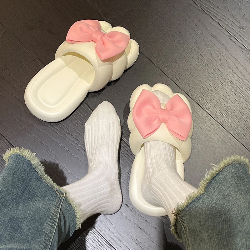 

Shoes Woman 2023 Butterfly-Knot Massage Slippers Pantofle House Summer New Flat Basic Slides Butterfly-knot PU Shoes Slippers Fl