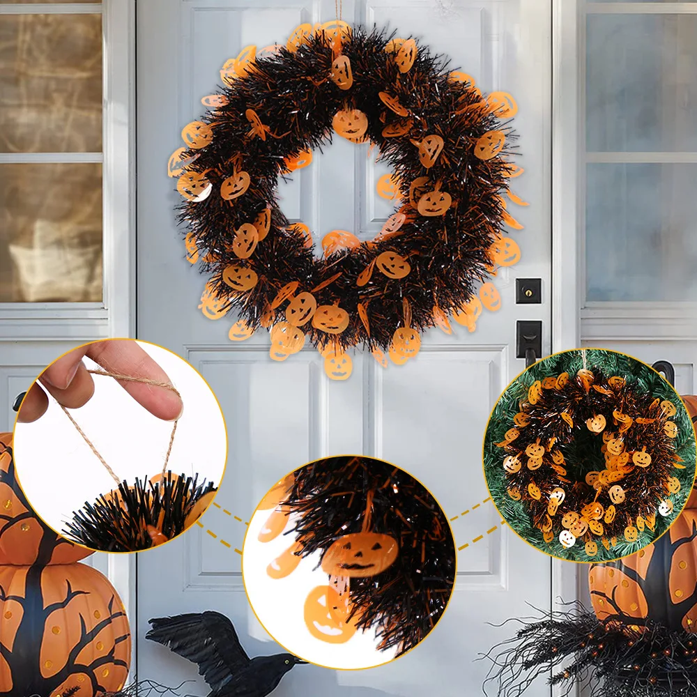 

Halloween Decoration Wreath Pendant Ghost Festival Party Simulation Rattan Ring Door Hanging Pumpkin Skeleton Rattan Ring