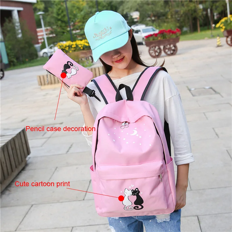 

Korean Style Canvas 2 pcs/set Schoolbag Women Backpacks Bags For Teenagers Girls Student Bookbags 2018 Bagpack Rucksack